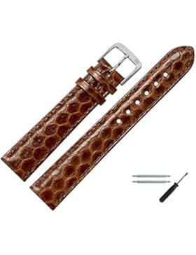 Uhrenarmband 18mm Leder braun echtes Schlangenleder (Seewasserschlange) - MADE IN GER - inkl. Federstege & Werkzeug...