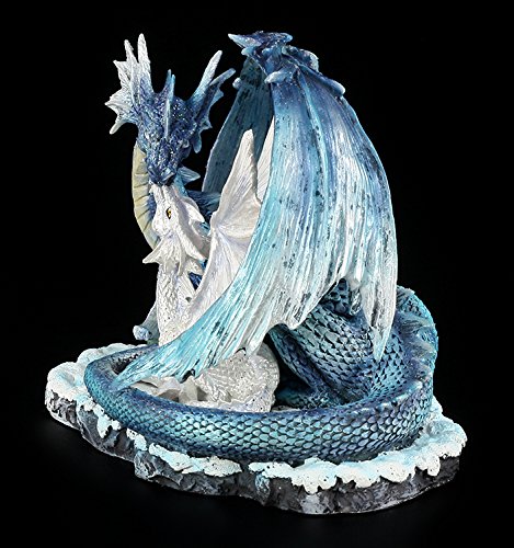 Drachen Figur – Mutter mit Jungem weiß-blau - 3