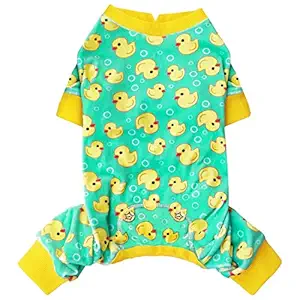 kyeese Dog Pajamas Yellow Duck for Small Dogs Soft Material Stretchable Dog Pajama Pjs for Fall Winter