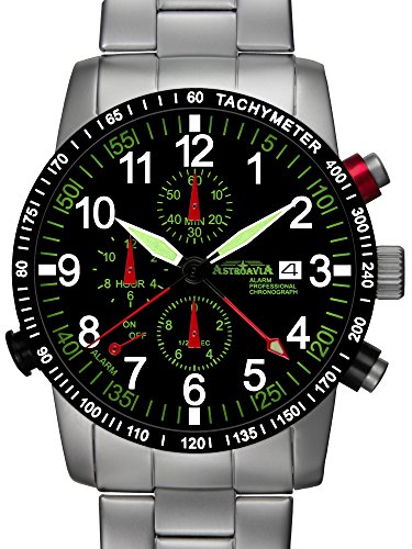 Astroavia Herren-Armbanduhr Alarm Chronograph Quarz Edelstahl R87S