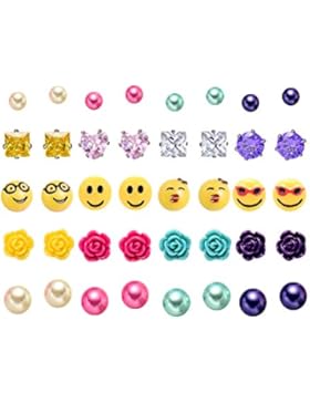 20 Paar Damen Mädchen Mini Emoji Ohrringe Sets, Allergiefrei