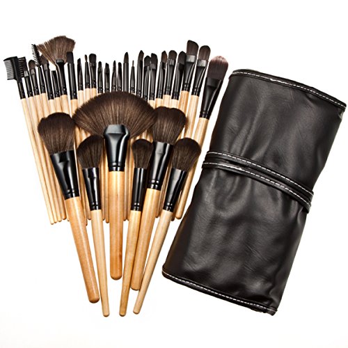 Yaha Professional 32pcs Makeup Brush Set tools Make-up Toiletry Kit Wool Brand Make Up Brush Set Case Cosmetic brush (32pcs Wood)