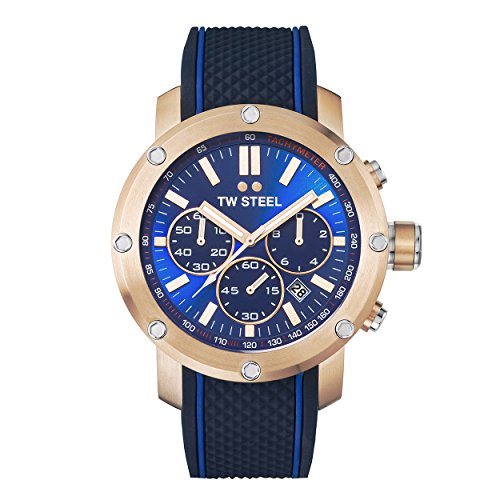 TW Steel Men's Quartz Watch with Blue Dial Chronograph Display and Blue Silicone Strap TS3