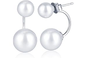 Yumilok Jewelry 925 Sterling Silver Double Shell Pearls Front and Back Earrings Studs Earring Jackets for Women/Ladies/Girls, Hypoallergenic