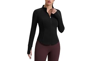 LUWELL PRO Womens Running Jackets Long Sleeve Gym Tops Zip Sport Jackets Fitness Breathable Yoga Cropped Tops with Thumb Holes