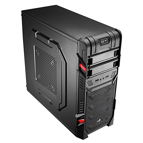 Aerocool GTAD - Caja gaming para PC (semitorre, ATX, 7 ranuras de expansión, capacidad hasta 3 ventiladores, incluye ventilador frontal y trasero 12 cm, USB 2.0/3.0), color negro