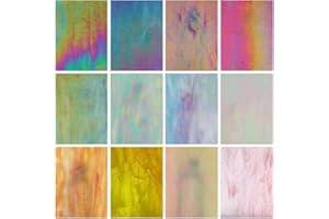 CHICSHIS Lot de 12 feuilles de verre teinté irisé pour mosaïque artisanale, 10,2 x 15,2 cm, arc-en-ciel lumineux, lot de verre opaque