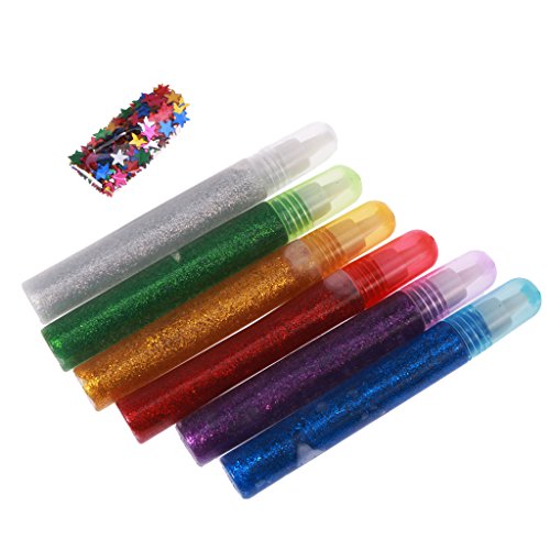 MagiDeal 6pcs Glitter Glue Glue Stifte Glitter Gelmalstifte - Dunkle Farbe