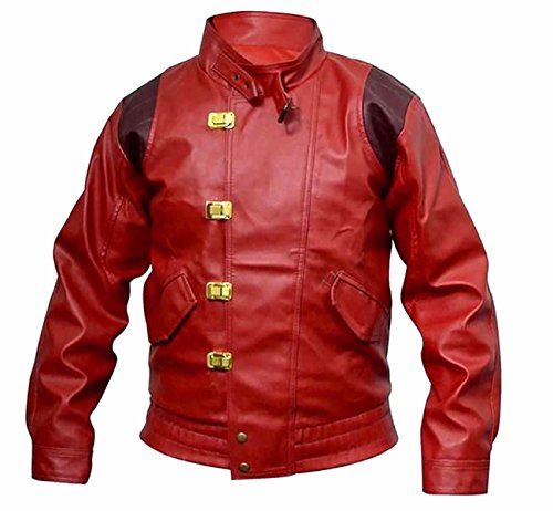 Classyak Akira Kaneda - Chaqueta de Piel para Hombre, Color Rojo Rojo Faux Red M-para Pecho 101,60 cm-106,68 cm