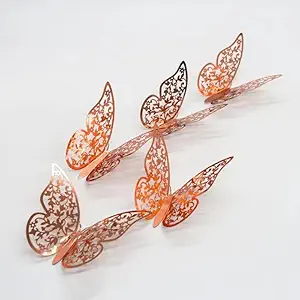 Tony Stark 3D Rose Gold Butterfly Decorations Wall Decor for Home Party Living Room Classroom Baby?s Kids Bedroom D?cor Stickers (Rose Gold, Pack of 1 - 12 pcs)