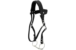 TopHomer Brida de caballo con rienda roja ajustable para caballo, caballo, cabeza de caballo, broca de caballo con cojín suave para caballo, color negro, mediano
