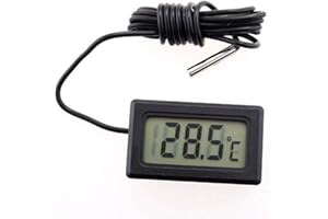 TAKEZUAA Mini Small Digital Electronic Temperature Meters Gauge with External Probe, Indoor Thermometer Display for Humidors Greenhouse Garden Cellar Fridge Closet, Measuring Temperature outside the room