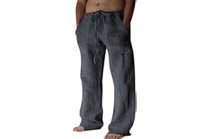 PUIMENTIUA Pantaloni Lino Uomo Estivi Larghi, Pantaloni Uomo Leggeri, Pantaloni Lino Cotone, Pantaloni Jogging Uomo, Pantaloni Casual Spiaggia, Abbigliamento da Casa