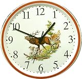 Quarz Wanduhr Artline mit Jagdmotiv Röhrender Hirsch klassisch Braunrand, rund