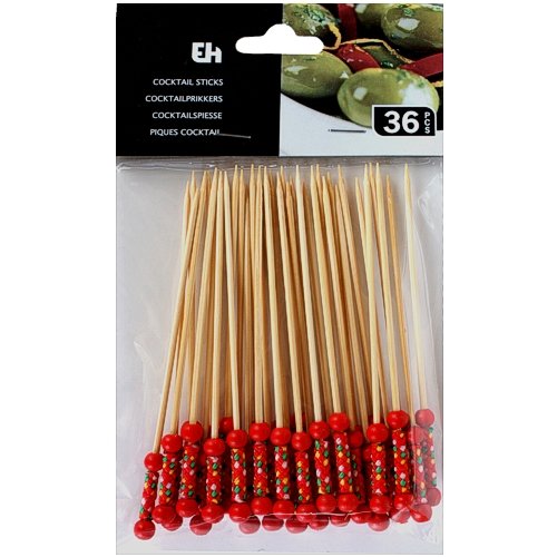 36 Cocktailspieße Cocktailsticks aus Holz rot, Partyspieße Dekospieße Bowlespieße Party Deko Cocktail Bowle Spieß Spieße Spießer, 1057