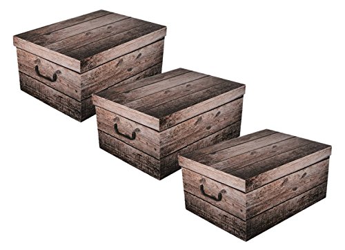 3 x XXL Dekokarton SHABBY WOOD in schöner, grauer Holzoptik - Tolles Motiv, passt in jeden Haushalt! Edel und hochwertig! Mit Griffen zum Tragen und XXL Volumen!
