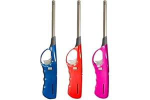 WOODSBRO 3 X Multipack Large BBQ Lighters With Large Flame Refillable Safety Gas Candle Fire Lighter for Kitchen, Barbecue, Camping, BBQs, Indoor & Outdoor Cooking (Assorted Colours)