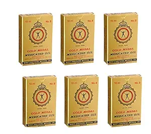 Gold Medal Medicated oil for external use - 10cc (10ml) Aches, pains of muscles, joints due to cold, headache- simple backache,arthritis strains, bruises,sprains Made in Singapore (Pack of 6)