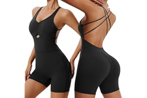 Litthing Tutina Donna Aderente Jumpsuit Sportivo Aderente Sexy Scollo V Jumpsuit Senza Schienale Pantaloncini Senza Maniche Tuta Intera Corta Fitness Yoga Monopezzi e Tutine Estiva