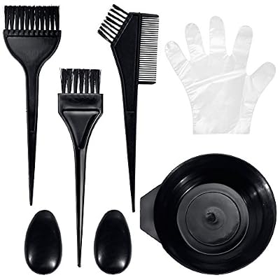 Lictin Décoloration des Cheveux, Peigne Pinceau Brosse Bol Coiffe de l’oeille et Gants Pour Coloration Cheveux Teinture Décolorante Coiffure-Noir