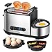 Produktbild Aicok Toaster, 4 in 1, Multifunktions-Toaster aus Edelstahl mit Mini-Pfanne, Eierkocher, Dampfgarer, 2 extra große Schlitze, 7 Bräunungsstufen, BPA-frei, 1250 W, Silber
