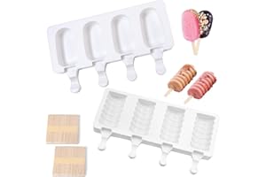 OUOQI 2pcs Eisformen Silikon,Silikon Eis am Stiel Formen,Eis am Stiel Formen,mit 100 Eiscreme-Sticks,DIY-Eisformen,Eiscreme Form,Eis Selber Machen Formen,Eislutscher Formt Silikonform