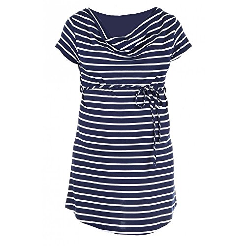 Heavenly Bump Maternity Stripe Cowl Neck Tunic - Navy Stripe 14