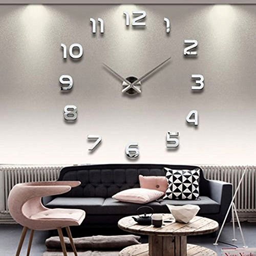 Muhsein® Wanduhr DIY 3D Modern Bürouhr für Wohnzimmer Schlafzimmer Home Decor (Silber)