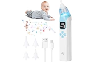 URAQT Nasal Aspirator Baby, Electric Baby Nose Sucker with 4 Silicone Tips Nose, Rechargeable Automatic Baby Nose Cleaner for 3 Suction Levels, Toddlers Anti-Backflow Sucker with Music and Light, Blue