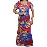 Indiatrendzs Women Hosiery Nighty Red Blue Printed Nightwear Night Gown 44"