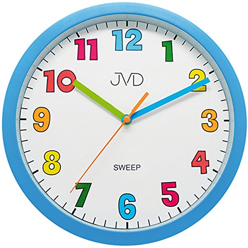 JVD HA46.1 Wanduhr für Kinder Kinderwanduhr blau hellblau leise ohne Ticken