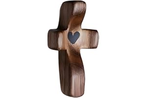 wellhouse Encouragement Gift Wooden Cross Fingertip Stress Relief Gifts Pocket Small Cross Religious Gift Handheld Wooden Cross My Heart(Walnut 1pcs)