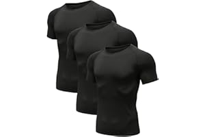 HOLURE Men's (1 or 3 Pack or 5) Cool Dry Compression Short Sleeve Sports Baselayer T-Shirts Tops