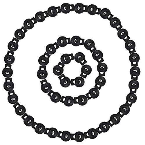 eBoot 50 Stück Kordelklemme Einzelne Loch Kordelstopper Rund Stopper Rutschen Kordel Verschluss Ende, Schwarz - 4