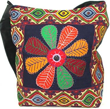 Women's Cross-body Bags - Colourful Beach Bag Travel Floral Boho Hippie Bag - Messenger Ladies Beach Canvas Tote Bag Designer Shoulder Handbag - Handcrafted Sling Shopping Bag For Women, Ladies, Girls