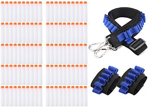 Tinyfun 100pcs Refill Darts for Universal Toy Guns, 7.2cm Foam Luminous Bullets Set Include One Strap and Two Wristbands for Kids