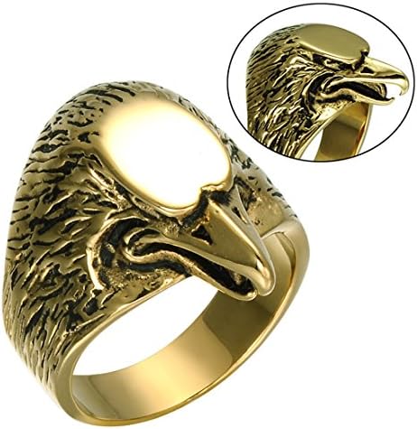 Qiao La Golden Mens Biker Vintage Stainless Steel Band Hawk Eagle Ring QL441GL (12)