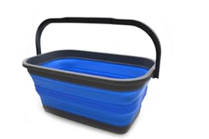 SAMMART 11,6 Litri Cestino rettangolare pieghevole, con pratico secchio, colore: Blu, 1 pezzo.