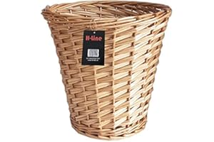 H-LINE Wicker Willow Round Basket Storage Waste Paper Rubbish Bin Country Style Bathroom Bedroom Office (Light Brown)