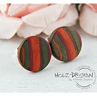 Holz Ohrstecker Ø11mm Wood earrings Dünne rot/orange/grün Fake Plugs Ohrringe hölzerne Mini Ohrringe kleine runde Holzohrstecker individualisierbar Brautschmuck Landhochzeit Rustikaler Holzschmuck