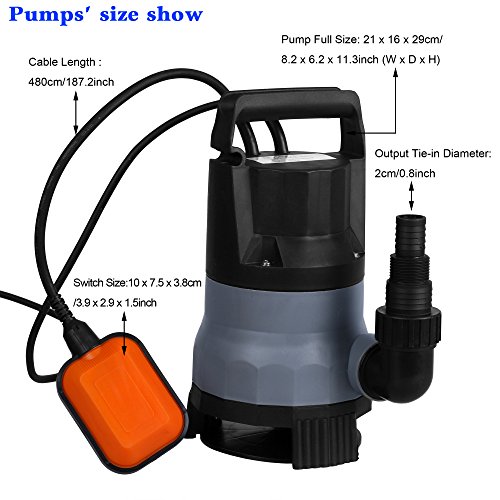 Homdox Tauchpumpe 400 W Schmutzwasserpumpe Teich Wasserpumpe Tauchwasserpumpe 8000 L/H Pumpe mit Schwimmschalter und Tragegriff (Grau) - 2