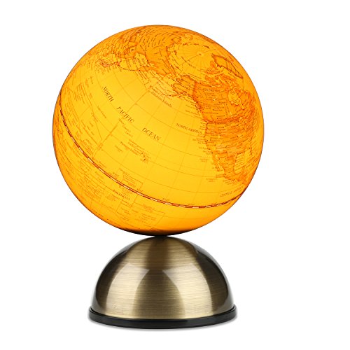 2 in 1 Globe Earth and Night light， Vintage Reference World Globe Home Work Decor Wedding Educational Gift 13cm With Metal Magnetic Base+Magnifier Ideal for Gifts and Home Decoration - illuminated