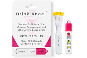 Drink Angel Lot de 10 kits de test de drogues discrets en déplacement pour kétamine et GHB | Tests de drogues testés cliniquement | Tests anti-pointes | Prévention des pics de boisson (rose fluo)