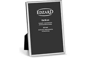EDZARD Bilderrahmen Genua für Foto 13 x 18 cm, edel versilbert, anlaufgeschützt, mit Samtrücken, inkl. 2 Aufhängern, Fotorahmen zum Stellen und Hängen