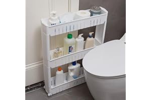 HUOLE Chariot De Rangement À roulettes Mince3 Niveaux, Organisateur D'étagères Mobile pour Bureau De Buanderie De Salle De Bain De Cuisine, Plastique, Blanc, Largeur 12cm-54.5 * 12.5 * 71cm