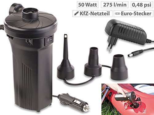 AGT Elektrische Akku-Luftpumpe mit 3 Aufsätzen, für 12 & 230 V, 50 Watt - 5