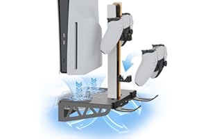 ULTIPRO MAX Soporte de pared Playstation 5 PS5 Slim y VR2 con RGB ,Ventilador Refrigerador, Soporte y Carga de 2 Mandos PS5, Soporte Auriculares, Accesorios PS5 Digital y de Disco (Soporte de Pared RGB)