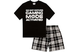 THEPYJAMAFACTORY The Pyjama Factory - Pigiama corto con pantaloncini a quadretti, scritta: “Do Not Disturb Gaming Mode Activated”, colore: Nero
