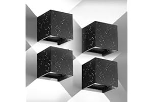 YICALE 4 Piezas Aplique Pared Exterior/Interior,12W 6500K Luz Blanca Fría Apliques de Pared Interior Impermeable IP65 Ángulo Ajustable Lámparas Exterior Negro para Patio,Terraza,Salón,Jardín,Dormitorio