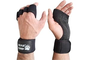 BEAR GRIP Open Training Gloves for Men & Women – Gym Gloves with Adjustable Wrist Wraps, Silicone Grip, Breathable Open-Hand Design for CrossFit, Weightlifting, Bodybuilding, Calisthenics